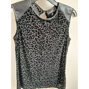 NWT DKNY Women's Black Velvet burnout Leopard Print Sleeveless Top‎ Size S